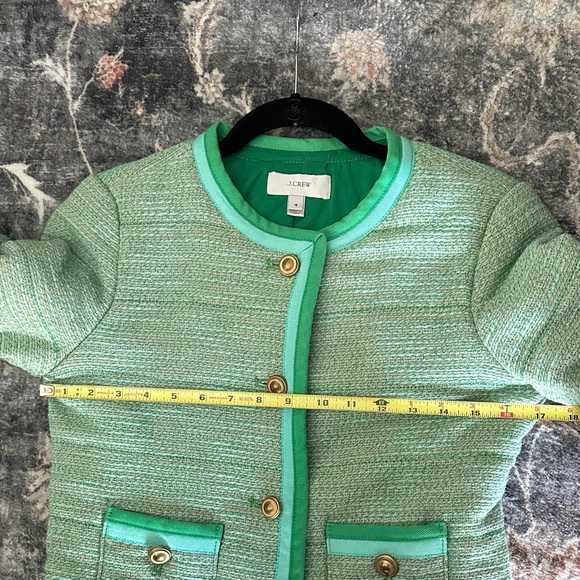 J. Crew Lady Jacket Mint Green Tweed Collarless Blazer - Picture 7 of 7